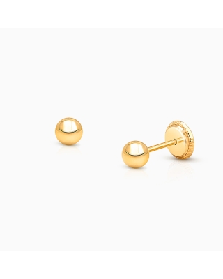 3mm Classic Round Studs, Christening/Baptism Baby/Children&#039;s Earrings, Screw Back - 14K Gold