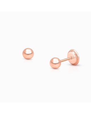 3mm Classic Round Studs, Baby/Children's Earrings, Screw Back - 14K Rose Gold