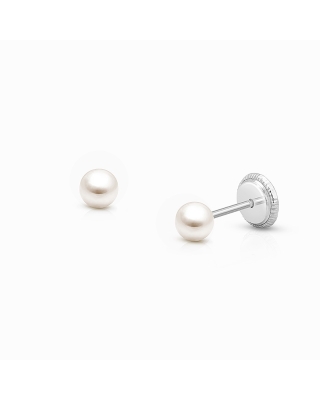 3mm Pearl Studs, Baby/Children's Earrings, Screw Back - 14K White Gold