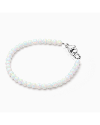 3mm Opals, Lab Created White Opal Baby/Children&#039;s Beaded Bracelet for Girls - Sterling Silver