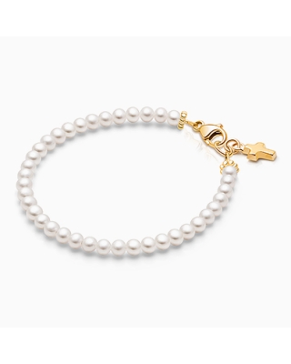 14K Solid Gold Pearl Bracelet with for Girls Baptism