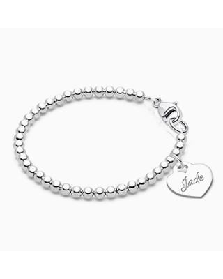 3mm Tiny Blessings Beads, Baby/Children's Beaded Bracelet for Girls (INCLUDES Engraved Charm) - Sterling Silver