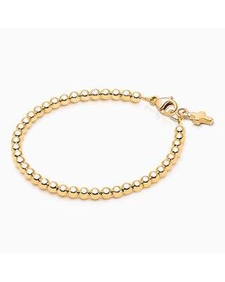 Solid 14K Gold Beaded Bracelet for Girl&#039;s Baptism/Christening
