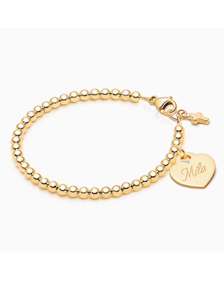 3mm Tiny Blessings Beads, Christening/Baptism Baby/Children&#039;s Beaded Bracelet for Girls (Includes Engravable Charm) - 14K Gold