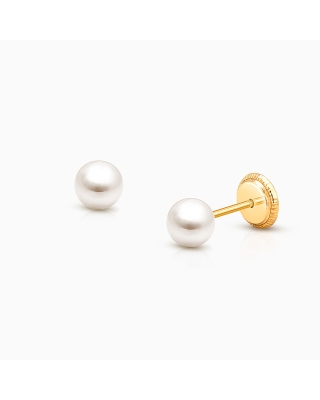 4mm Pearl Studs, Teen's Earrings, Screw Back - 14K Gold