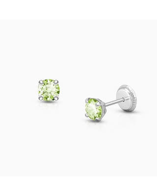 August Birthstone Studs, 4mm Swarovski® Crystal Baby/Children&#039;s Earrings, Screw Back - 14K White Gold