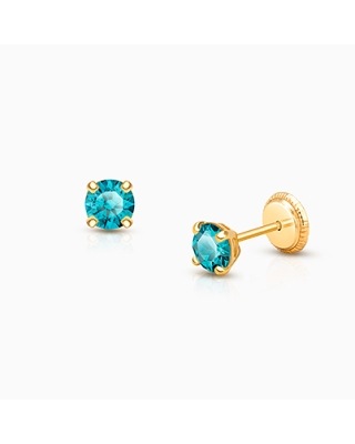 December Birthstone Studs, 4mm Swarovski® Crystal Teen&#039;s Earrings, Screw Back - 14K Gold