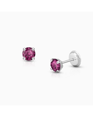 February Birthstone Studs, 4mm Swarovski® Crystal Baby/Children&#039;s Earrings, Screw Back - 14K White Gold