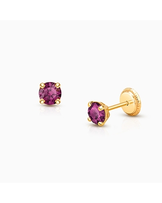 February Birthstone Studs, 4mm Swarovski® Crystal Baby/Children&#039;s Earrings, Screw Back - 14K Gold