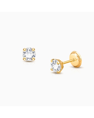 4mm Genuine Diamond Studs, Baby/Children's Earrings, Screw Back - 14K Gold