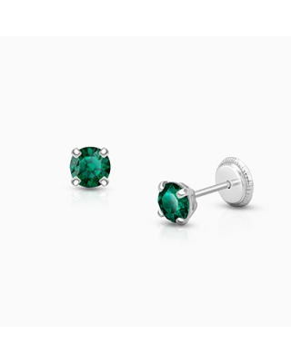May Birthstone Studs, 4mm Swarovski® Crystal Baby/Children&#039;s Earrings, Screw Back - 14K White Gold