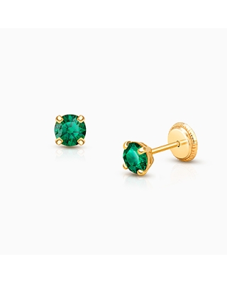 May Birthstone Studs, 4mm Swarovski® Crystal Baby/Children&#039;s Earrings, Screw Back - 14K Gold