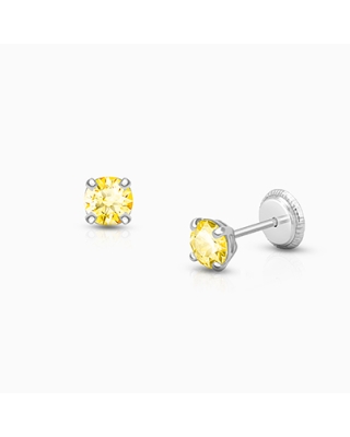November Birthstone Studs, 4mm Swarovski® Crystal Baby/Children&#039;s Earrings, Screw Back - 14K White Gold