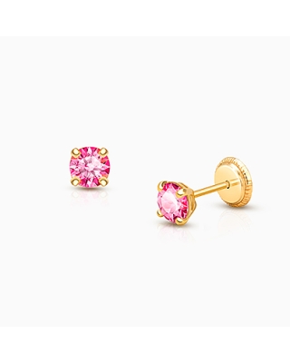 October Birthstone Studs, 4mm Swarovski® Crystal Baby/Children's Earrings, Screw Back - 14K Gold