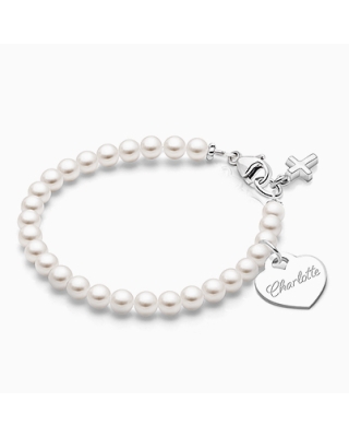 Solid Silver Pearl Bracelet for Girls Christening