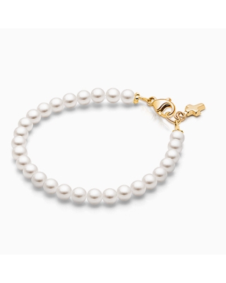 Solid 14K Gold Pearl Bracelet for Girls Baptism
