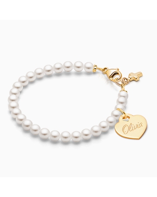 Solid 14K Gold Pearl Bracelet for Girls Baptism