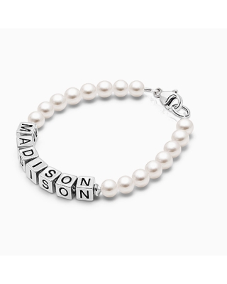 4mm Cultured Pearls, Baby/Children&#039;s Name Bracelet for Girls - Sterling Silver