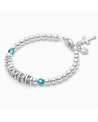 Tiny Blessings Birthstone, Baptism/Christening Name Bracelet for Boys - Sterling Silver