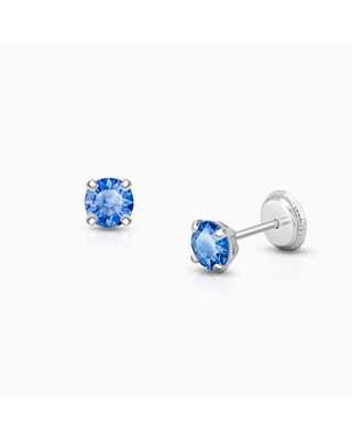 September Birthstone Studs, 4mm Swarovski® Crystal Baby/Children&#039;s Earrings, Screw Back - 14K White Gold