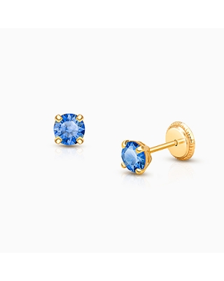 September Birthstone Studs, 4mm Swarovski® Crystal Baby/Children&#039;s Earrings, Screw Back - 14K Gold