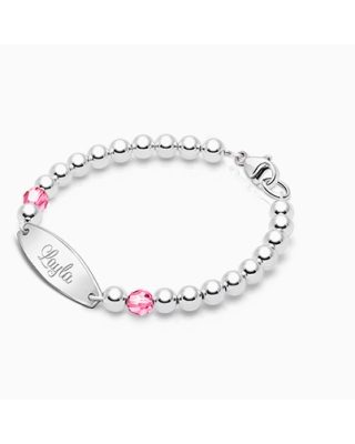 Tiny Blessings Birthstone, Baby/Children&#039;s Engraved Bracelet for Girls - Sterling Silver