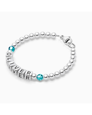 Tiny Blessings Birthstone, Baby/Children&#039;s Name Bracelet for Boys - Sterling Silver