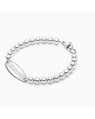 4mm Tiny Blessings Beads, Baby/Children&#039;s Engraved Bracelet for Boys - Sterling Silver