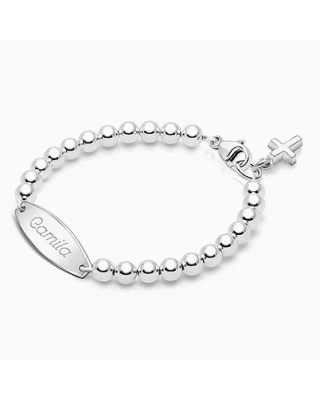 4mm Tiny Blessings Beads, Christening/Baptism Baby/Children&#039;s Engraved Bracelet for Girls - Sterling Silver