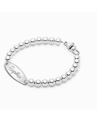 4mm Tiny Blessings Beads, Baby/Children's Engraved Bracelet for Girls - Sterling Silver