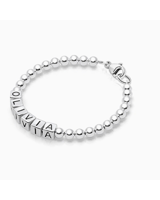 4mm Tiny Blessings Beads, Baby/Children&#039;s Name Bracelet for Girls - Sterling Silver