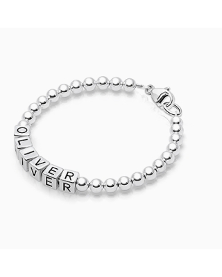 4mm Tiny Blessings Beads, Baby/Children&#039;s Name Bracelet for Boys - Sterling Silver