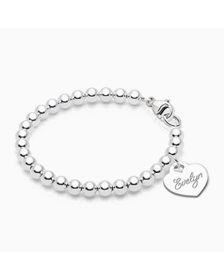4mm Tiny Blessings Beads, Baby/Children&#039;s Beaded Bracelet for Girls (INCLUDES Engraved Charm) - Sterling Silver