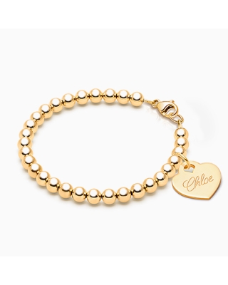 4mm Tiny Blessings Beads, Teen&#039;s Beaded Bracelet for Girls (Includes Engraved Charm) - 14K Gold