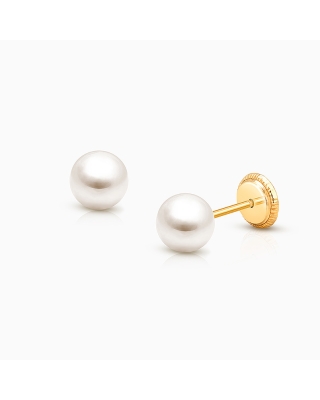 5mm Pearl Studs, Baby/Children&#039;s Earrings, Screw Back - 14K Gold