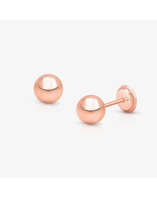 5mm Classic Round Studs, First Holy Communion Children's Earrings, Screw Back - 14K Rose Gold