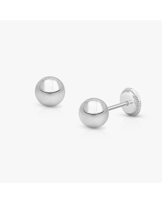 5mm Classic Round Studs, First Holy Communion Children's Earrings, Screw Back - 14K White Gold