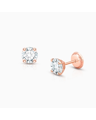 5mm CZ Round Studs, Teen&#039;s Earrings, Screw Back - 14K Rose Gold