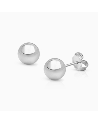 6mm Classic Round Studs, Teen&#039;s Earrings, Friction Back - 14K White Gold
