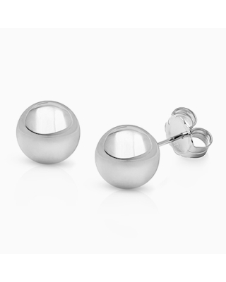8mm Classic Round Studs, Teen's Earrings, Friction Back - 14K White Gold
