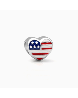 All American Girl, Sterling Silver USA Flag Heart Charm - Adoré Charm