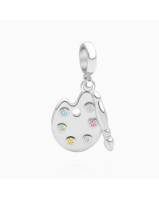 Little Artist, Sterling Silver Artists Paint Palette with Multi-Colored CZ&#039;s - Adoré Pendant