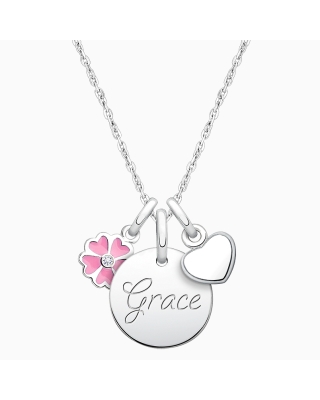 Baby Round &quot;Design Your Own&quot; Children&#039;s Necklace for Girls (50+ Optional Charms &amp; FREE Engraving) - Sterling Silver