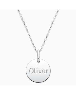 Baby Round, Engraved Children's Necklace for Boys (FREE Personalization) - Sterling Silver