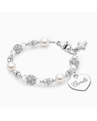 Birthstone Bracelet for Girls Christening/Baptism with Engraved Heart