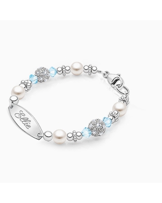 Birthstone, Baby/Children's Engraved Bracelet for Girls (All 12 Birthstones Avail) - Sterling Silver