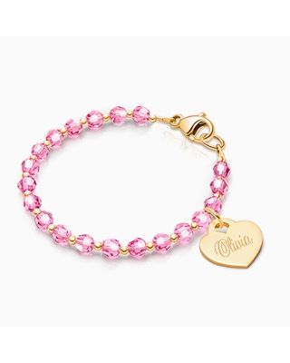 Custom Teen&#039;s Birthstone Crystal Bracelet for Girls in the Month of january/february/march/april/may/june/july/august/september/october/november/december made with Solid 14K Gold