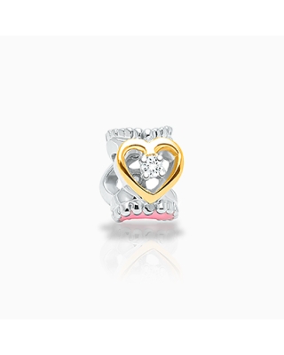 Blessed &amp; Loved, 2-Tone Sterling Silver and Clear CZ Hearts Rondel - Children&#039;s Adoré™ Charm