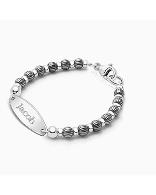 Boy&#039;s Oxidized Silver, Christening/Baptism Baby/Children&#039;s Engraved Bracelet - Sterling Silver