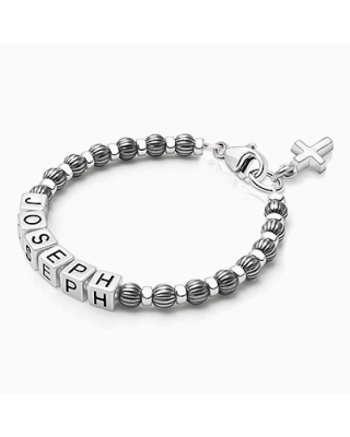 Boy&#039;s Oxidized Silver Baby/Children&#039;s Christening / Baptism Name Bracelet